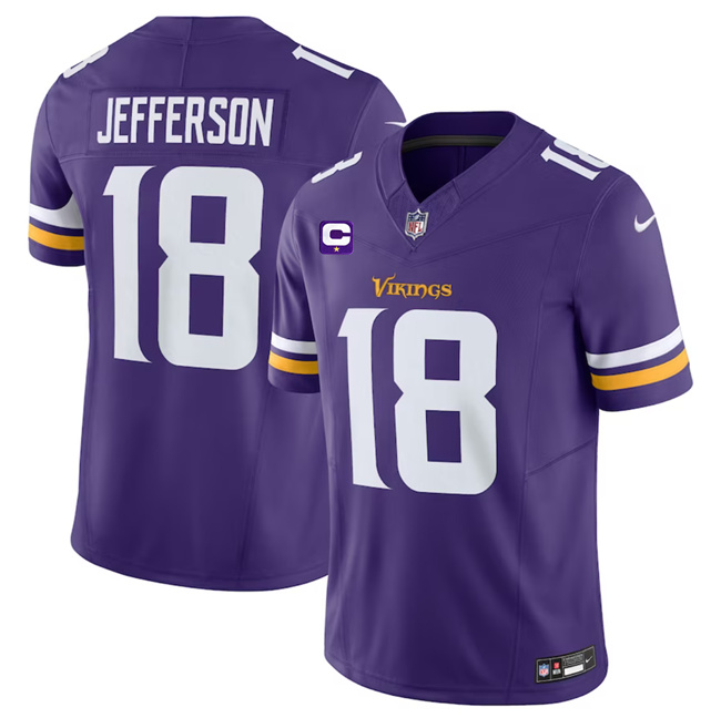 Men's Minnesota Vikings #18 Justin Jefferson Purple 2023 F.U.S.E. With 1-Star C Patch Vapor Untouchable Limited Football Stitched Jersey